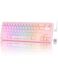 65% Wireless Gaming Pink Keyboard with RGB Light Up, Tri-mode, Volume Knob | ... picture