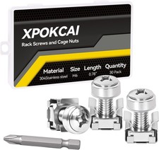 30-Pack 304 Stainless Steel-M6*20mm Rack Mount Screws and Cage Nuts for Server R picture