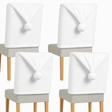  Christmas Chair Covers Set of 4 White Faux Fur Santa Claus Hat Chair Back  picture