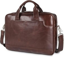 Augus Leather Laptop Briefcase for Men,Waterproof Travel Messenger Coffee-1  picture