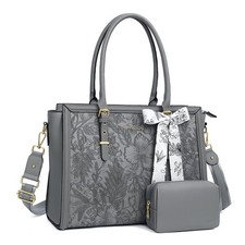 MOSISO Laptop Bag for Women, 17-17.3 inch PU Leather Tote 17.3 inch, Gray picture