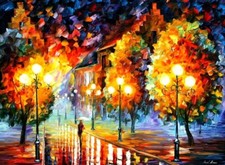Landscape painting leonid afremov fall rain street light Custom Gaming Mat Desk picture