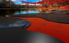 Landscape red leaves fall river Custom Gaming Mat Desk picture