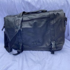 Apple Computer Leather Messenger Bag Briefcase Black Leather Branded Rare Vtg picture