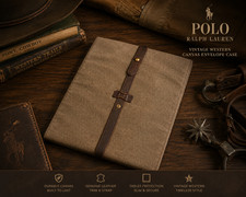 $145 Polo Ralph Lauren Tablet Vintage Western Canvas Envelope Case Sleeve Brown picture