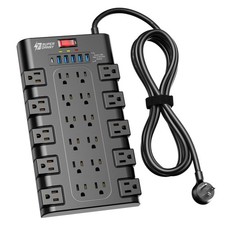 SUPERDANNY Power Strip 22 AC Outlets 6 USB 1875W 15A 2100 Joules 6.5ft Flat picture