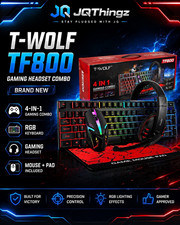 T-WOLF TF800 4-in-1 Wired RGB Gaming Combo Keyboard Mouse Headset Pad 1200DPI picture