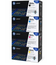 Genuine Set of 4 HP Laserjet 504A CE250A Series Toner Cartridges *New sealed Box picture