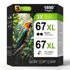 Seecolor 67XL Ink Cartridges 2x Black 1x Color 3-Pack for HP 67XL picture