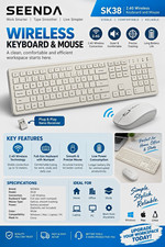 SEENDA SK38 2.4G Wireless Keyboard & Mouse Combo White Full-Size QWERTY picture