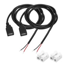 2Pcs USB Plug Pigtail, 1M/3.2FT Female 22 AWG 5V 3A with Wire Connector, Black picture