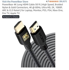 PowerBear 4K Long HDMI Cable 50 ft | High Speed, Braided Nylon & Gold Connectors picture