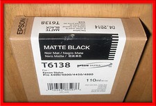03-2020 NIB GENUINE EPSON T6138 MATTE BLACK 110ml INK STYLUS 4400 4800 4450 4880 picture