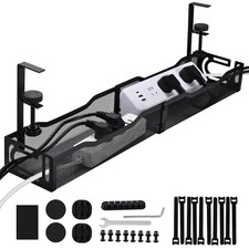 Under Desk Cable Management Tray 25.3 Inch, Clamp-On Cable Organizer for Stan... picture