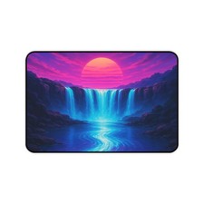 Large Computer Desk Mat – Synthwave Waterfall Mouse Pad Pink & Blue Sunset Setup picture
