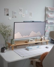 Bamboo Dual Monitor Stand Riser, Natural Desktop Shelf with Storage picture