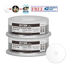 50 Ritek Pro BD-R 4X 25GB Water Resistant Glossy White Inkjet Hub Printable Disc picture