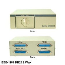 Kentek IEEE1284 DB25 2 Way Data Switch Box w/ Rotary Dail Bi-directional PC Data picture