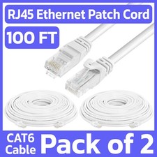 2 Pack White Cat6 Cable 100ft Network Patch Cord Ethernet Cable Internet RJ45 picture