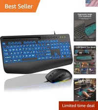 KM21Pro Wired Keyboard and Mouse Combo, 4X Larger Print Backlit Keys, Palm Re... picture