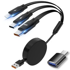 5A/100W Retractable Charger Cord USB to Multiple Type C Fast 3, Black picture