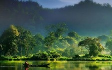 Landscape nature mist forest river mountains indonesia Custom Gaming Mat Desk picture