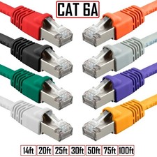 14/20/25/30/50/75/100FT CAT6A RJ45 Ethernet Network STP Patch Cable Copper 26AWG picture