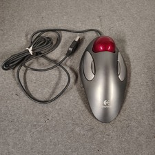 Logitech Trackman Red Marble USB Trackball Mouse T-BC21 picture