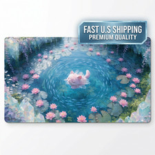Pink Cat Lotus Pond Gaming Mouse Pad XXL Extended Desk Mat 36x18 Stitched Edges picture