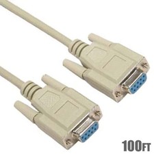 100FT DB9 9 Pin RS232 Serial Port Female to Female PC Cable Cord Molded Ivory picture