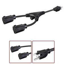 1FT Heavy Duty Power Cable Cord Y Splitter NEMA 5-15P to 2x NEMA 5-15R 18AWG SVT picture