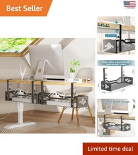 Elegant Under Desk Cable Management Tray 2 Pack - No Drill Clamp, 13.38'' Black picture