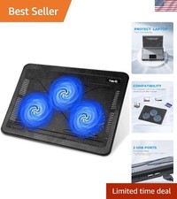 Slim Black and Blue Laptop Cooling Pad for 15.6