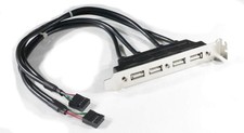 Dual 9 Pin Motherboard Header Quad 4 USB 2.0 Female Port Cable Rear Slot Bracket picture