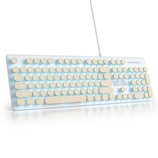 Wired Retro Typewriter Keyboard 104 Keys Blue LED Backlit Slim Beige 1 PCS picture