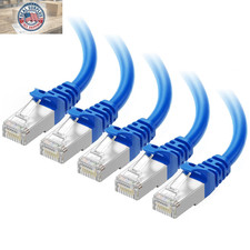 10Gbps 5-Pack Snagless Shielded Cat 6A Cable, 10Ft, Blue | S/FTP Shielded, 26 AW picture