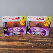 Maxell DVD+R Sparklers 5-Pack Assorted Colors New 4.7GB 120min 8x 2-Pack Lot picture