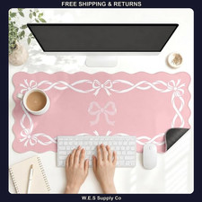 Scalloped Gaming Mouse Pad Desk Mat, Cute Bow, 35.4