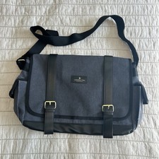 London Fog Messenger Bag Charcoal Gray Black Gold Hardware Shoulder Strap picture