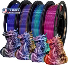 Silk PLA+ 3D Printer Filament Bundle, Shiny Tricolor PLA+ Filament 1.75mm Pack, picture