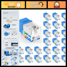 Cat6 Keystone Jacks 10Gbps 25-Pack, UL Listed, Blue Network Connectors picture