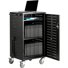 32-Bay Lockable Chromebook Charging Cart Ventilated Steel Mobile Station Office picture