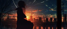 Landscape  pixiv dusk sunset fantasy girl silhouette low Custom Gaming Mat Desk picture