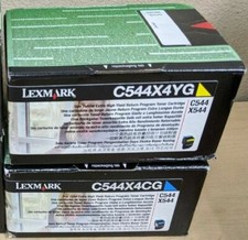 2 Genuine Lexmark C544X4CG Cyan C544X4YG Yellow Extra Hi Yield Toner Cartridges picture
