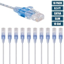 10x 0.5FT CAT6A RJ45 Slim Ethernet LAN Network Cable Copper Wire 30AWG White picture