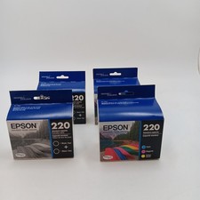 Lot of 2 Epson 220 2pk Combo Ink Cartridge Black +2 Cyan Magenta Yellow picture