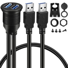BATIGE 2 Ports Dual USB 3.0 Male to USB 3.0 Female AUX Flush Mount Car Mount ... picture