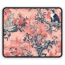 Chinoiserie Floral Cats Gaming Mouse Pad - Cat Lover Desk Accessory picture