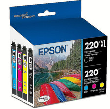 Epson T220XL BCS 220XL Black + 220 Color Ink 4 Pack Genuine, NEW,  picture