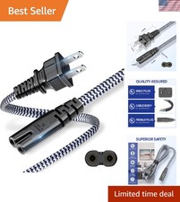 2 Prong Power Cord Braided - 2 pin AC Replacement Power Cable 10ft/3m,7A 125V... picture